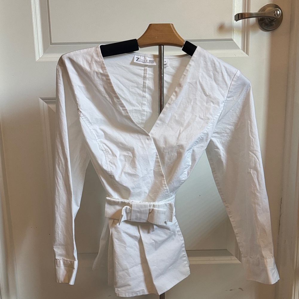 White Wrap Blouse with Waist Tie